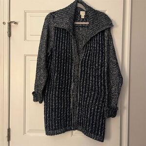 Chico's Women's Blue Cardigan Sweater Size 3 Snap Front Chain Detail